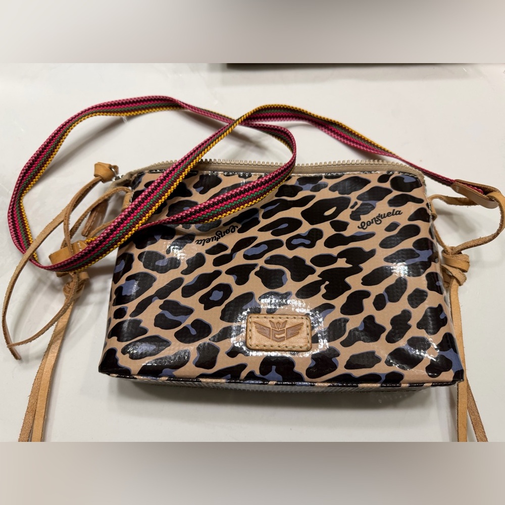 Consuela Camo Print Crossbody Bag with Black and Blue Details